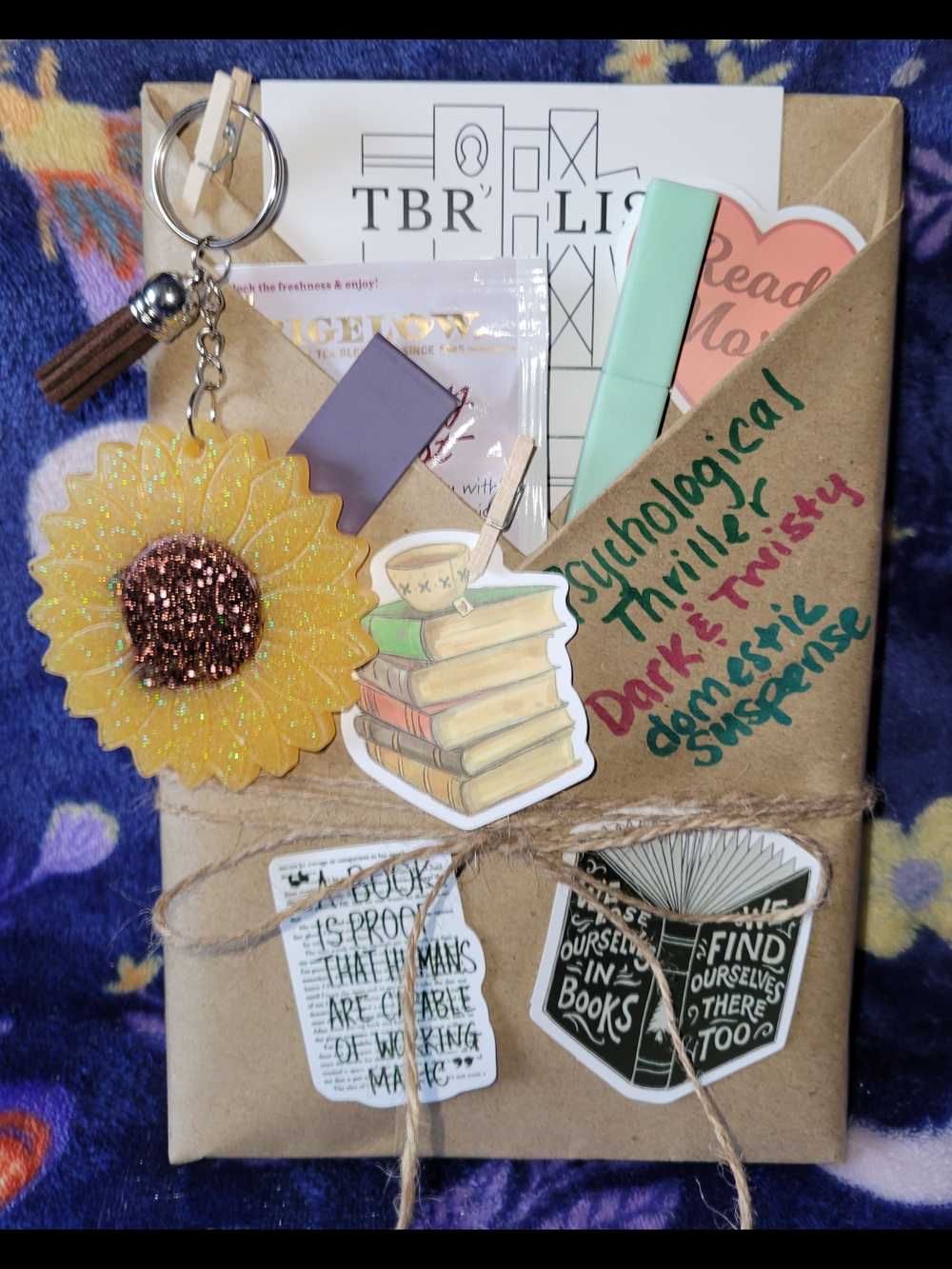 Bookish Gift Bundle with Yellow Glitter Sunflower Keychain